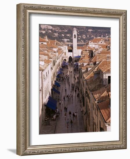 View of Placa from Walls of Old City, Dubrovnik, Dalmatia, Croatia-Peter Higgins-Framed Photographic Print