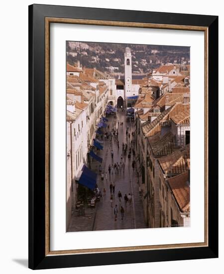 View of Placa from Walls of Old City, Dubrovnik, Dalmatia, Croatia-Peter Higgins-Framed Photographic Print