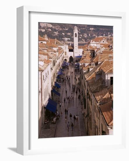 View of Placa from Walls of Old City, Dubrovnik, Dalmatia, Croatia-Peter Higgins-Framed Photographic Print