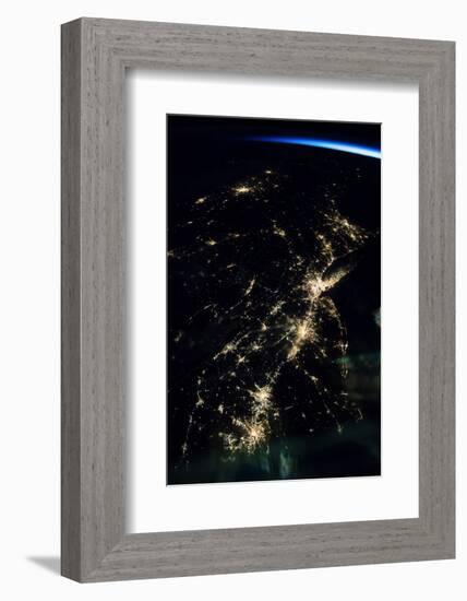 View of planet Earth from space showing night time over American Northeast area-null-Framed Photographic Print