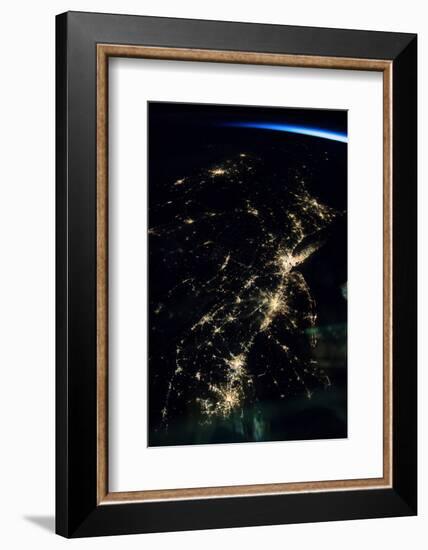 View of planet Earth from space showing night time over American Northeast area-null-Framed Photographic Print