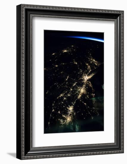 View of planet Earth from space showing night time over American Northeast area-null-Framed Photographic Print