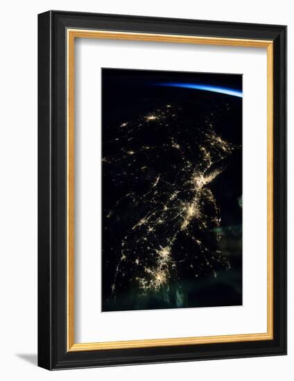 View of planet Earth from space showing night time over American Northeast area-null-Framed Photographic Print
