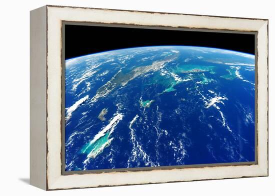 View of planet Earth from space showing Turks and Caicos Islands and Cuba-null-Framed Premier Image Canvas