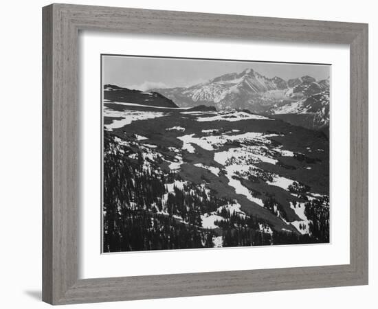 View Of Plateau Snow Covered Mountain In Bkgd "Long's Peak Rocky Mountain NP" Colorado. 1933-1942-Ansel Adams-Framed Art Print