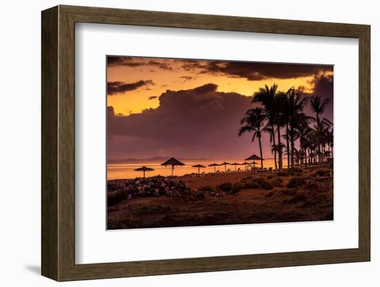 View of Playa de los Pocillos beach at sunset, Puerto del Carmen, Lanzarote, Las Palmas-Frank Fell-Framed Photographic Print