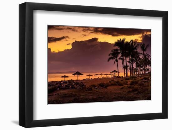 View of Playa de los Pocillos beach at sunset, Puerto del Carmen, Lanzarote, Las Palmas-Frank Fell-Framed Photographic Print