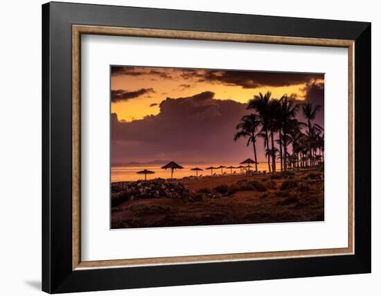 View of Playa de los Pocillos beach at sunset, Puerto del Carmen, Lanzarote, Las Palmas-Frank Fell-Framed Photographic Print