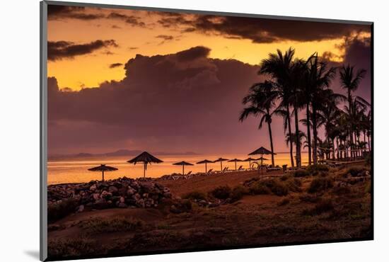 View of Playa de los Pocillos beach at sunset, Puerto del Carmen, Lanzarote, Las Palmas-Frank Fell-Mounted Photographic Print