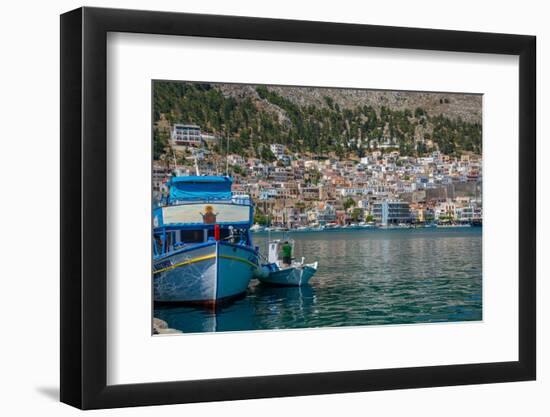 View of port and town of Kalimnos with hills in the background, Kalimnos, Dodecanese Islands-Frank Fell-Framed Photographic Print