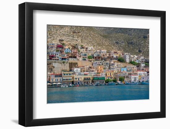 View of port and town of Kalimnos with hills in the background, Kalimnos, Dodecanese Islands-Frank Fell-Framed Photographic Print