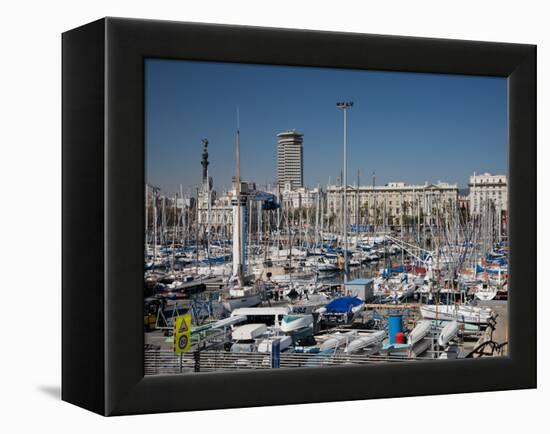 View of Port Vell Showing Columbus Monument, Barcelona, Catalonia, Spain, Europe-Adina Tovy-Framed Premier Image Canvas