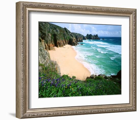 View of Porthcurno Beach, Cornwall, England, Great Britain-null-Framed Art Print