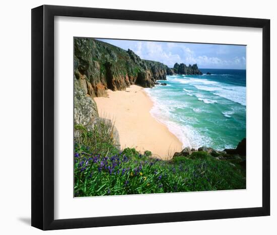 View of Porthcurno Beach, Cornwall, England, Great Britain-null-Framed Art Print