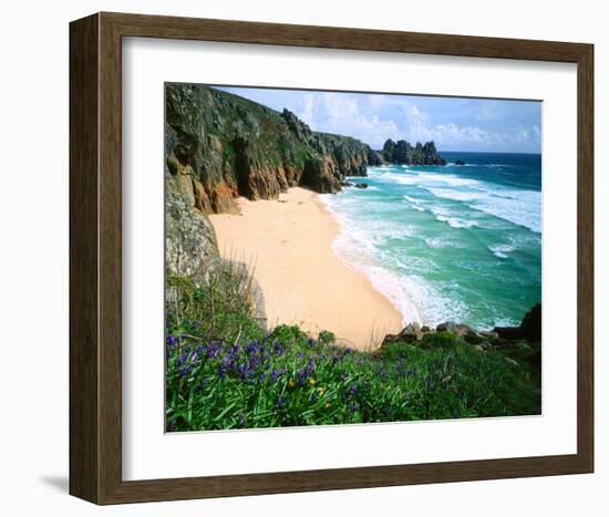 View of Porthcurno Beach, Cornwall, England, Great Britain-null-Framed Art Print