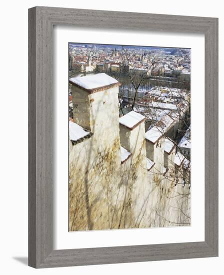 View of Prague from Snow-Covered Gothic Hunger Wall on Petrin Hill, Prague, Czech Republic-Richard Nebesky-Framed Photographic Print