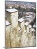 View of Prague from Snow-Covered Gothic Hunger Wall on Petrin Hill, Prague, Czech Republic-Richard Nebesky-Mounted Photographic Print