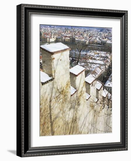 View of Prague from Snow-Covered Gothic Hunger Wall on Petrin Hill, Prague, Czech Republic-Richard Nebesky-Framed Photographic Print