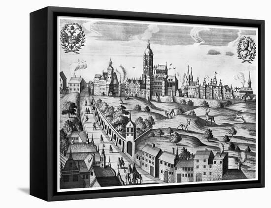 View of Prague Showing the Imperial Palace and the College of Theology, circa 1618-null-Framed Premier Image Canvas