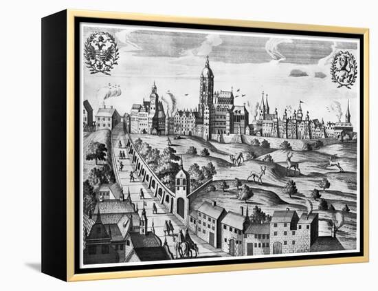 View of Prague Showing the Imperial Palace and the College of Theology, circa 1618-null-Framed Premier Image Canvas