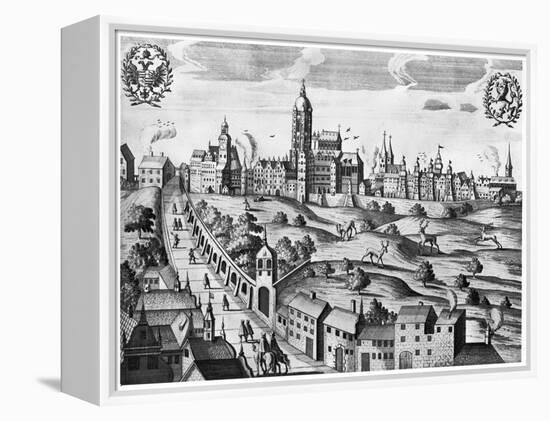 View of Prague Showing the Imperial Palace and the College of Theology, circa 1618-null-Framed Premier Image Canvas