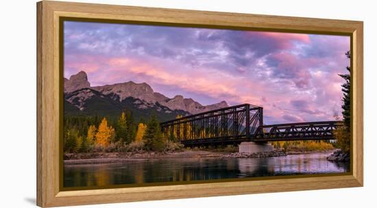 View of rail bridge over river Canmore, Alberta, Canada-Panoramic Images-Framed Premier Image Canvas