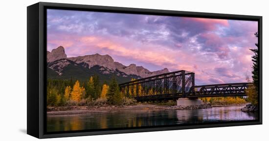 View of rail bridge over river Canmore, Alberta, Canada-Panoramic Images-Framed Premier Image Canvas