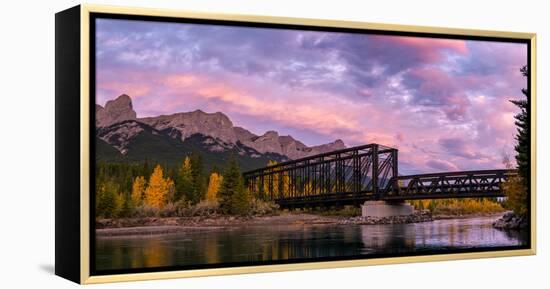 View of rail bridge over river Canmore, Alberta, Canada-Panoramic Images-Framed Premier Image Canvas