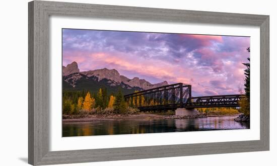 View of rail bridge over river Canmore, Alberta, Canada-Panoramic Images-Framed Photographic Print