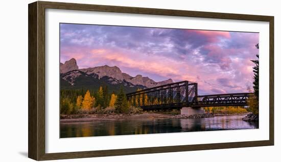 View of rail bridge over river Canmore, Alberta, Canada-Panoramic Images-Framed Photographic Print