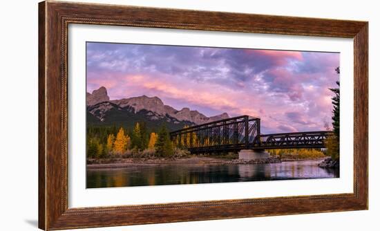 View of rail bridge over river Canmore, Alberta, Canada-Panoramic Images-Framed Photographic Print