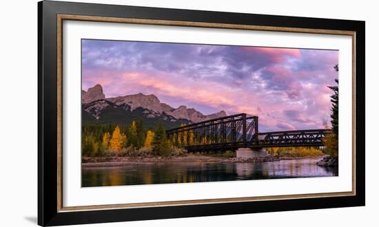 View of rail bridge over river Canmore, Alberta, Canada-Panoramic Images-Framed Photographic Print