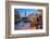 View of restaurant and Church of Agios Spiridon in Argostoli at dusk, Argostolion, Kefalonia-Frank Fell-Framed Photographic Print