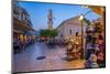 View of restaurant and Church of Agios Spiridon in Argostoli at dusk, Argostolion, Kefalonia-Frank Fell-Mounted Photographic Print