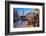 View of restaurant and Church of Agios Spiridon in Argostoli at dusk, Argostolion, Kefalonia-Frank Fell-Framed Photographic Print