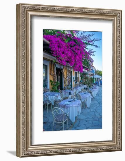 View of restaurant in Fiscardo harbour, Fiscardo, Kefalonia, Ionian Islands, Greek Islands, Greece-Frank Fell-Framed Photographic Print