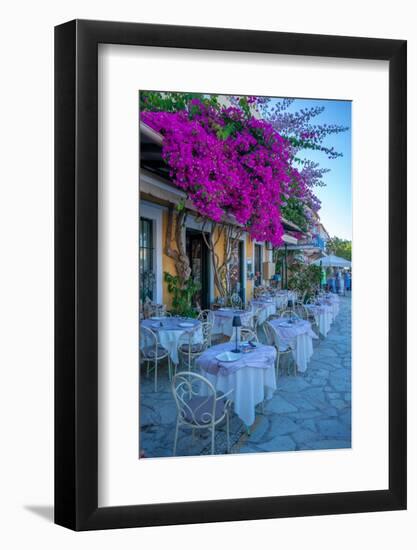 View of restaurant in Fiscardo harbour, Fiscardo, Kefalonia, Ionian Islands, Greek Islands, Greece-Frank Fell-Framed Photographic Print