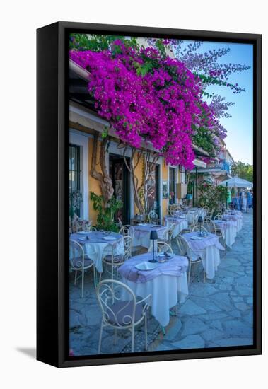 View of restaurant in Fiscardo harbour, Fiscardo, Kefalonia, Ionian Islands, Greek Islands, Greece-Frank Fell-Framed Premier Image Canvas