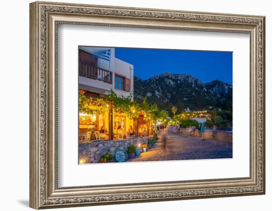 View of restaurant in Zia Sunset View at dusk, Zia Village, Kos Town, Kos, Dodecanese-Frank Fell-Framed Photographic Print