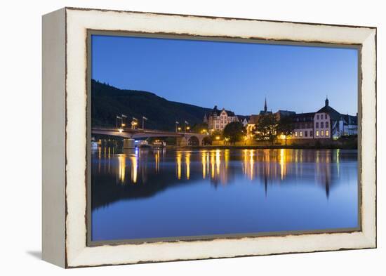 View of River Moselle and Bernkastel-Kues at dusk, Rhineland-Palatinate, Germany, Europe-Ian Trower-Framed Premier Image Canvas