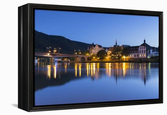 View of River Moselle and Bernkastel-Kues at dusk, Rhineland-Palatinate, Germany, Europe-Ian Trower-Framed Premier Image Canvas