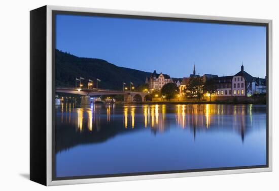 View of River Moselle and Bernkastel-Kues at dusk, Rhineland-Palatinate, Germany, Europe-Ian Trower-Framed Premier Image Canvas