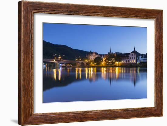 View of River Moselle and Bernkastel-Kues at dusk, Rhineland-Palatinate, Germany, Europe-Ian Trower-Framed Photographic Print