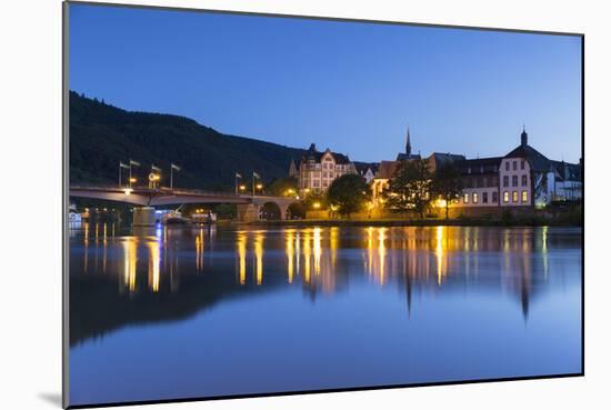 View of River Moselle and Bernkastel-Kues at dusk, Rhineland-Palatinate, Germany, Europe-Ian Trower-Mounted Photographic Print