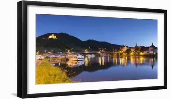 View of River Moselle and Bernkastel-Kues at dusk, Rhineland-Palatinate, Germany, Europe-Ian Trower-Framed Photographic Print
