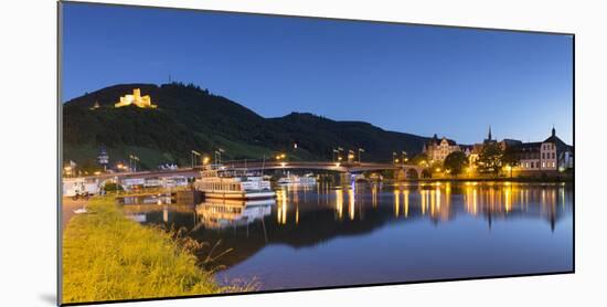 View of River Moselle and Bernkastel-Kues at dusk, Rhineland-Palatinate, Germany, Europe-Ian Trower-Mounted Photographic Print