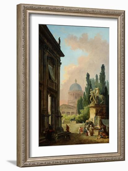 View of Rome with the Horse Tamer of the Monte Cavallo, 1786-Hubert Robert-Framed Giclee Print