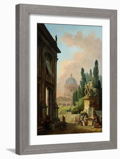 View of Rome with the Horse Tamer of the Monte Cavallo, 1786-Hubert Robert-Framed Giclee Print