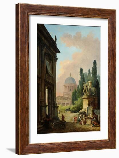 View of Rome with the Horse Tamer of the Monte Cavallo, 1786-Hubert Robert-Framed Giclee Print