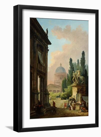 View of Rome with the Horse Tamer of the Monte Cavallo, 1786-Hubert Robert-Framed Giclee Print